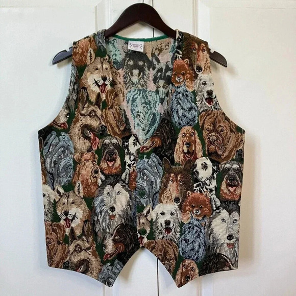 Vintage Jackets & Blazers - Vintage  Pawprints Clothing Company Made in Canada Oversized Tapestry Dog Vest M